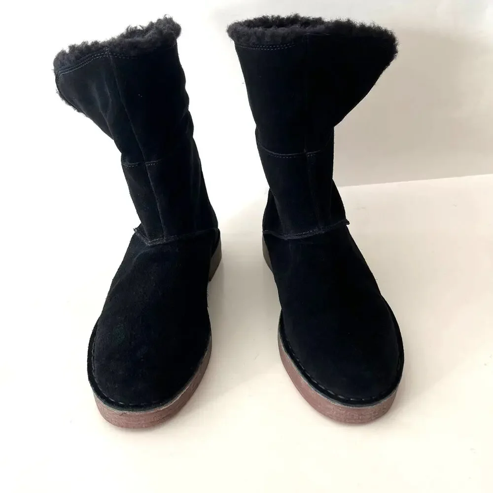 Clarks Boot Size 9.5 Black Suede Leather Fur Cuff Drafty Haze
